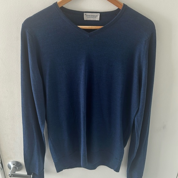 John Smedley Merino Wool Blue V-neck Sweater large